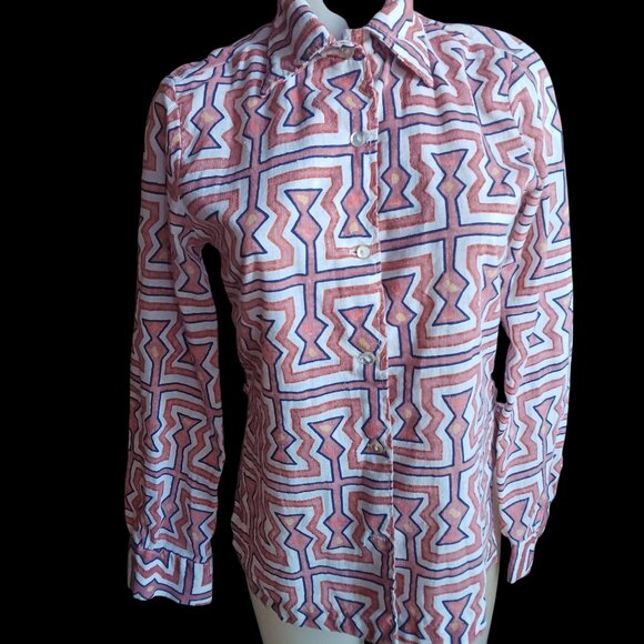 Vintage Womens Medium Aztec Shirt Button-Up Geometric Abstract Boho 1970's Mom - Picture 2 of 9